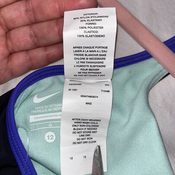 Nike Racerback Tankini /Swim Suit Top Sz 12 Black / Purple / Coral / Stripes - Picture 6 of 6